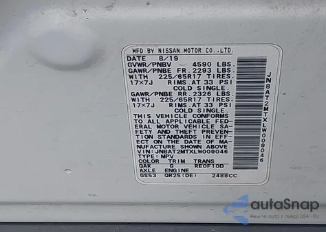 2020 Nissan Rogue S Fwd z USA, uszkodzony, nr VIN JN8AT2MTXLW009046